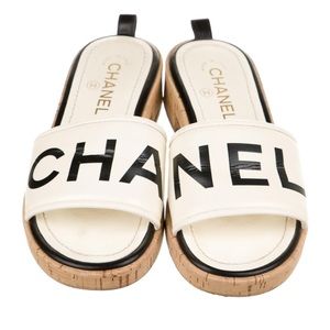 Chanel 19S Ivory Black Letter CC Logo Slides Size 38 *I SHIP SAME DAY!*